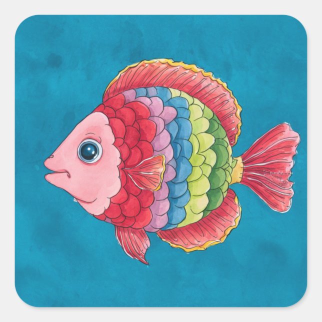 Farbige Fische Quadratischer Aufkleber (Vorderseite)