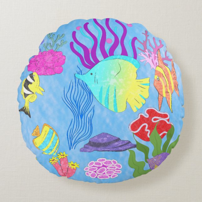 Farbige Fische und Korallen Rundes Kissen (Vorderseite)