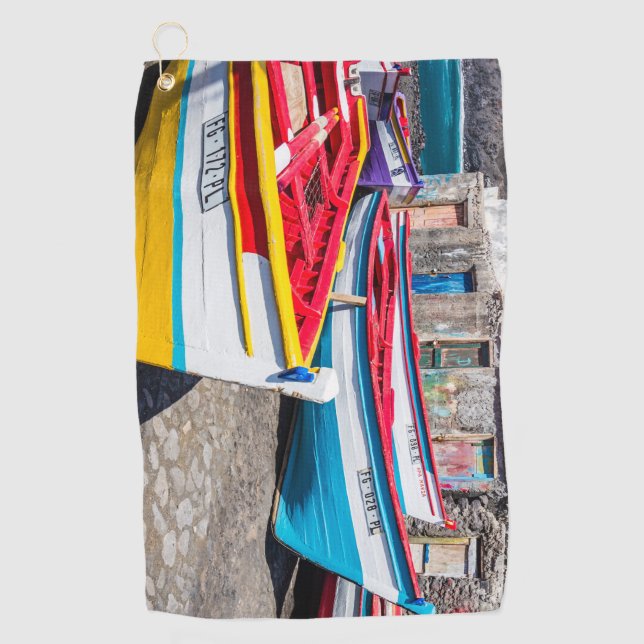 Farbige Fischerboote, Kap Verde Golfhandtuch (Vorderseite)