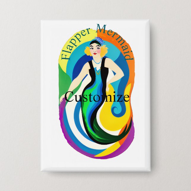 Farbige Flapper Meerjungfrau Thunder_Cove Button (Vorderseite)