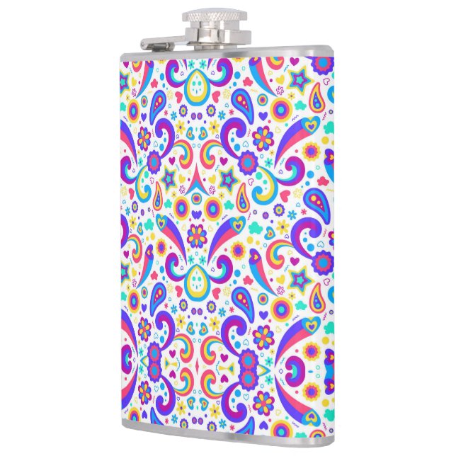 Farbige Flasche mit einem lebendigen Muster  Flachmann (Links)