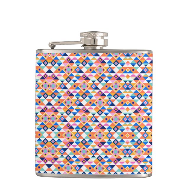 Farbige Flasche mit geometrischem Muster in Blautö Flachmann (Vorderseite)
