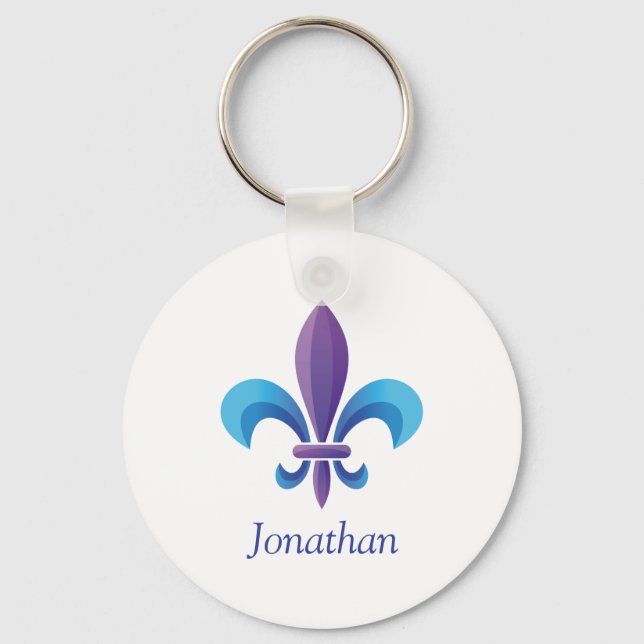 Farbige Fleur-de-lis auf Weiß Schlüsselanhänger (Vorderseite)