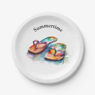 farbige Flip Flops Aquarell anpassbar Pappteller