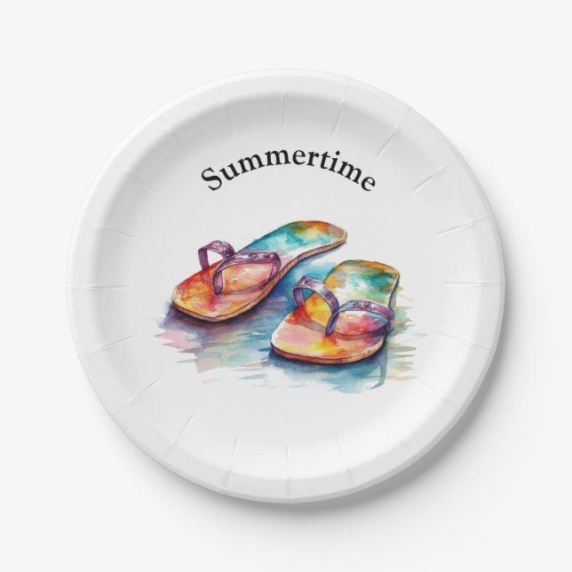 farbige Flip Flops Aquarell anpassbar Pappteller (Vorderseite)