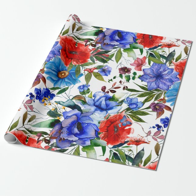 Farbige Florale Aquarell Geschenkpapier (Ungerollt)