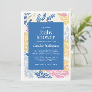 Farbige Florale Blaue Babyparty Frühlingsfeier Einladung