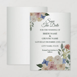 Farbige Florale Blaue Schmetterling Grüne Hochzeit Save The Date