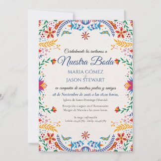 Farbige florale botanische Blumen spanische Hochze Einladung
