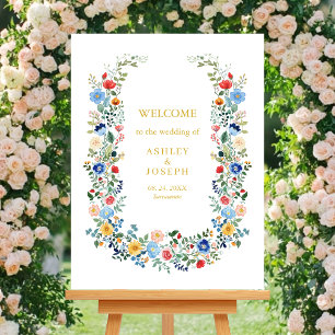 Farbige Florale Elegante Goldene Hochzeitsbegrüßun Poster