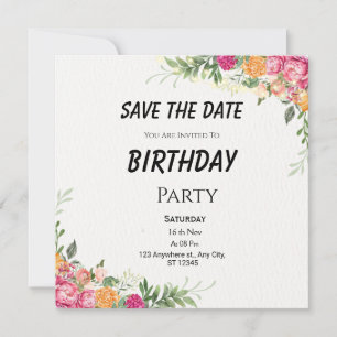 Farbige Florale Geburtstags-Save-the-Date-Karte Save The Date