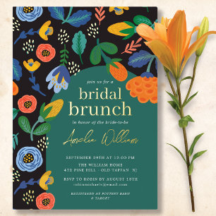 Farbige florale Hochzeits-Brunch-Folie-Einladung Folieneinladung