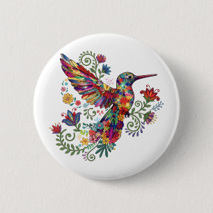 Farbige florale Kolibri-Wasserfarbenkunst Button