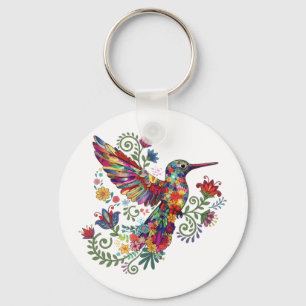 Farbige florale Kolibri-Wasserfarbenkunst Schlüsselanhänger
