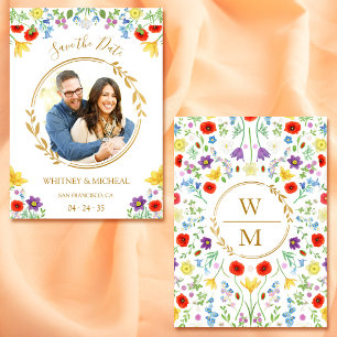 Farbige florale Monogramm Foto Save the Date weiß