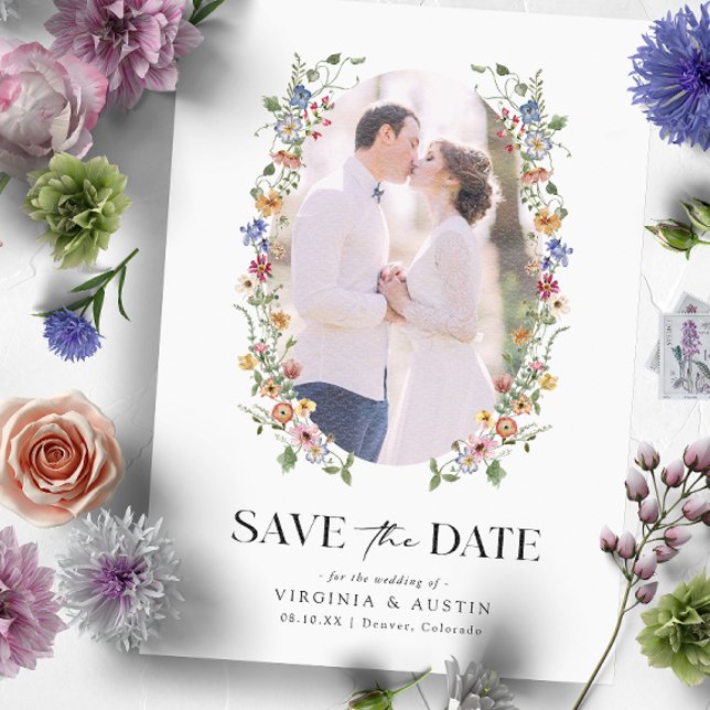 Farbige, florale Save the Date-Karte Date (Colorful Wildflower Wedding Save the Date by Painted Paperie
)
