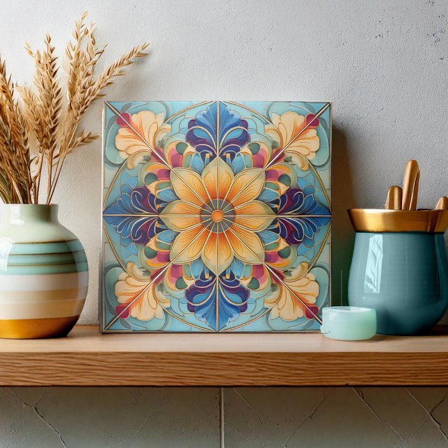 Farbige florale Tile Pat# Pulver Blue Gold ID1078 Fliese (Von Creator hochgeladen)