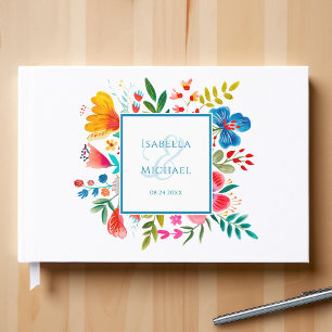 Farbige Florale Wildblumen-Wasserfarben-Hochzeit Gästebuch