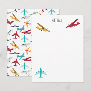 Farbige Flugzeuge Muster Kids Individuelle Name Mitteilungskarte