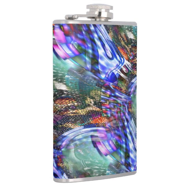 Farbige Fluktuation virtueller Bilder über Schlach Flachmann (Rechts)