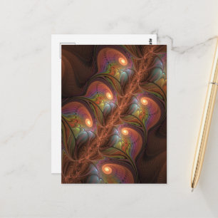 Farbige fluoreszierende abstrakte trippy braune Fr Postkarte
