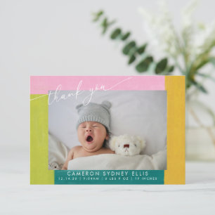 Farbige Formen Skript Baby Zwei Foto Nachricht Dankeskarte