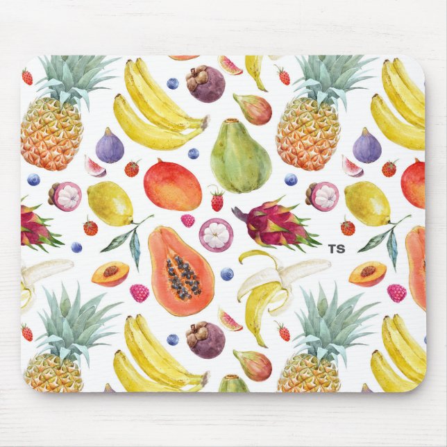 Farbige Fruchtmuster Monogramm Mousepad (Vorne)