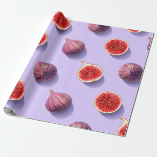 Farbige Fruchtmuster von frischen Feigen auf lila  Geschenkpapier