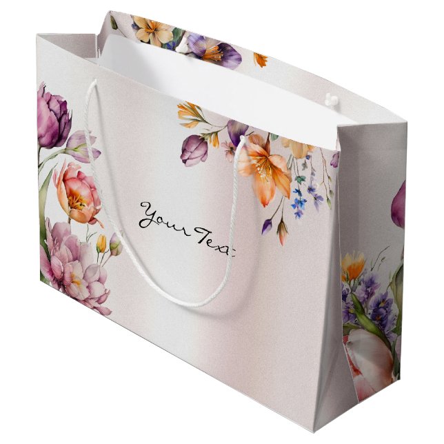 Farbige Frühlingsblumen Geschenktasche Große Geschenktüte (Rückseite Schrägansicht)