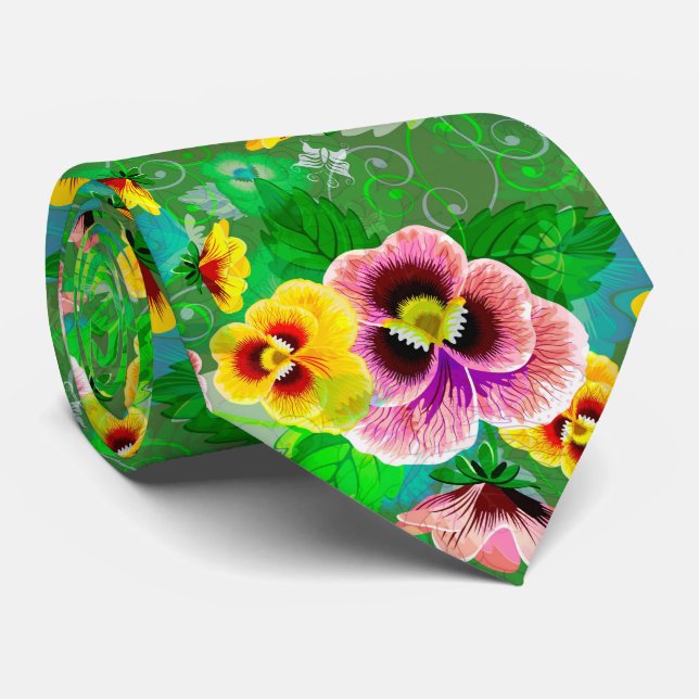 Farbige Frühlingsblumen Gestaltung Krawatte (Gerollt)