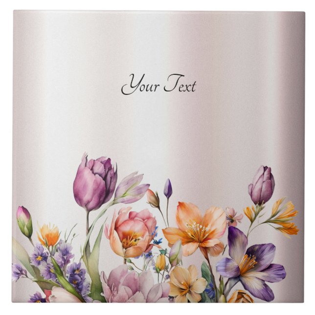 Farbige Frühlingsblumen Keramik Tile Fliese (Vorderseite)