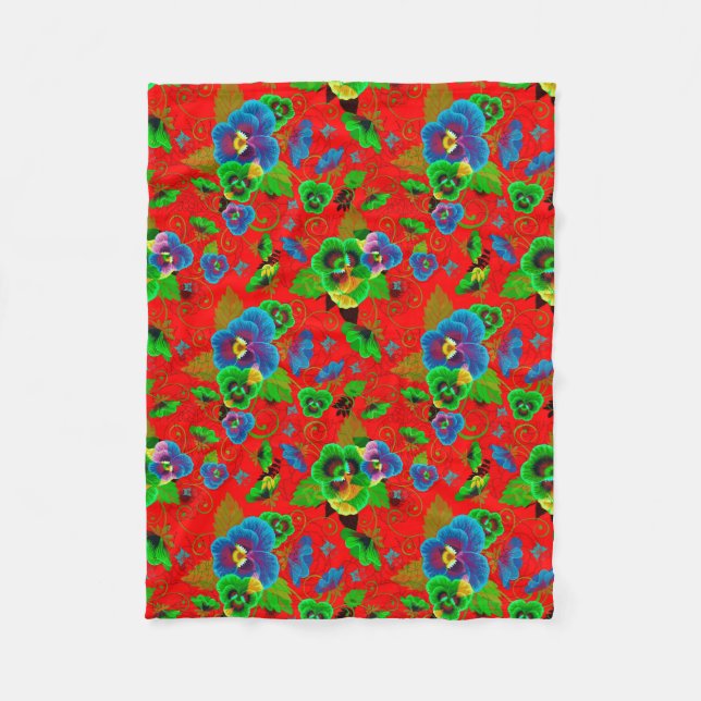 Farbige Frühlingsblumen, roter Hintergrund Fleecedecke (Vorderseite)