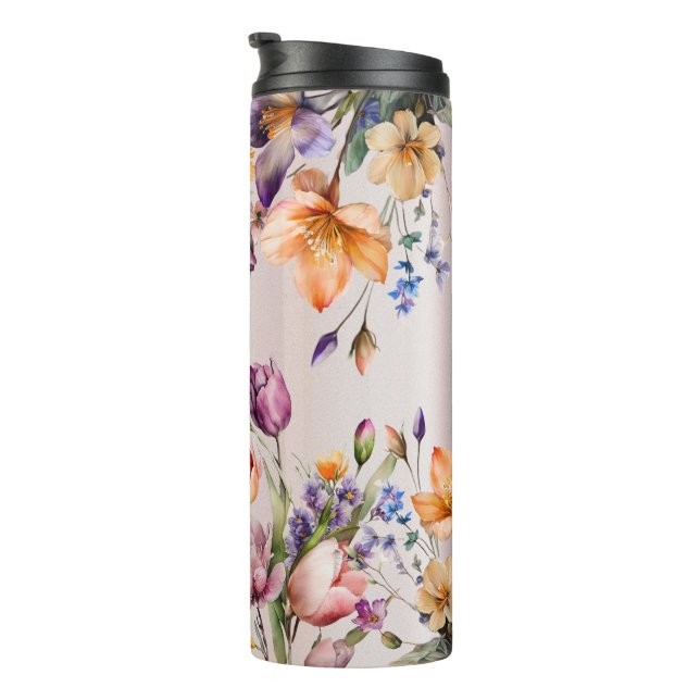 Farbige Frühlingsblumen Thermal Tumbler Thermosbecher (Nach rechts gedreht)