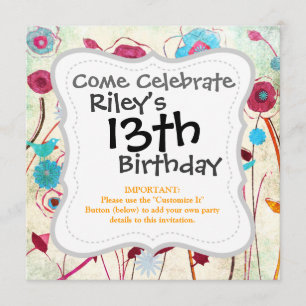 Farbige Frühlingsblumen Vögel Mulberry Blue Orange Einladung