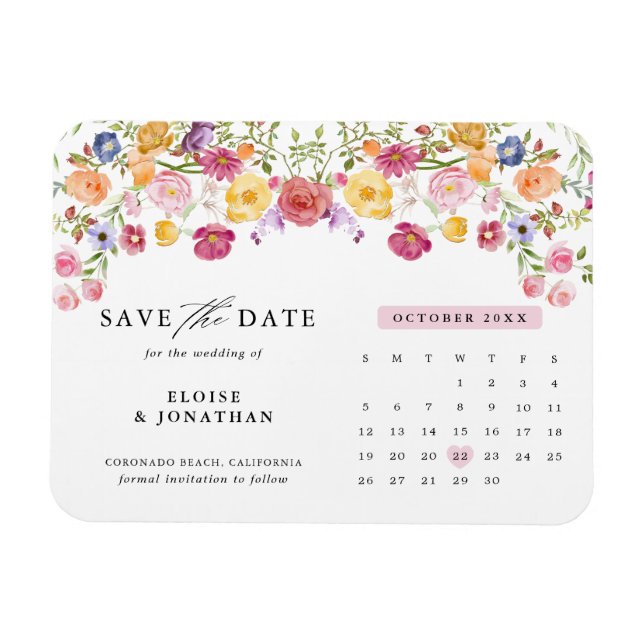 Farbige Frühlingsblüte Save the Date Wiese Magnet (Horizontal)