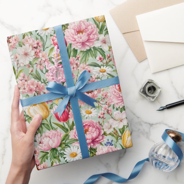 Farbige Frühlingsblüten-Illustration Geschenkpapier (Schenken)