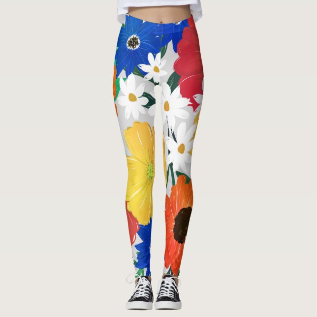 Farbige Frühlingsblütenhände Malerei Girlandesign Leggings (Vorderseite)