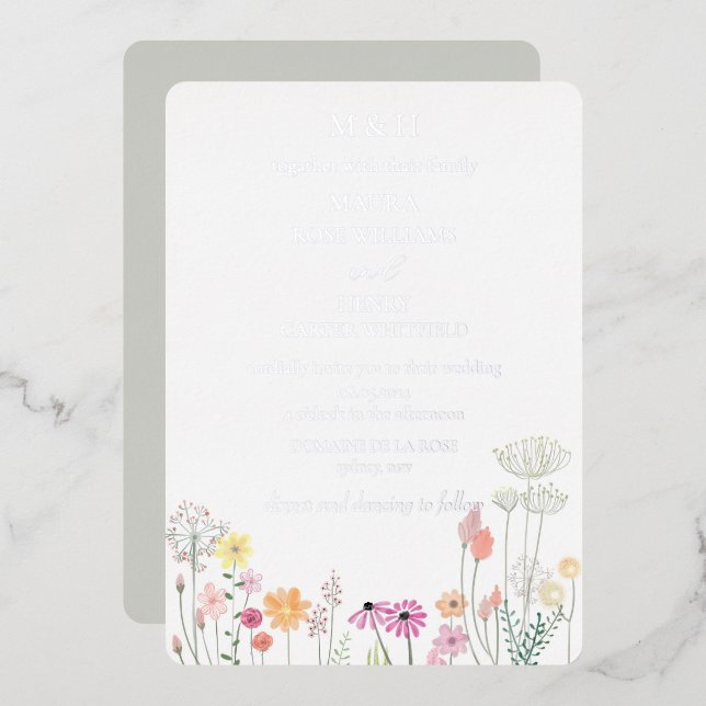 Farbige Frühlingserie-Wildblume Folieneinladung (Vorderseite/Rückseite)