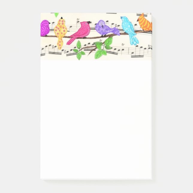 Farbige Frühlingsmusikvögel Post-it®-Hinweise Post-it Klebezettel (Vorderseite)