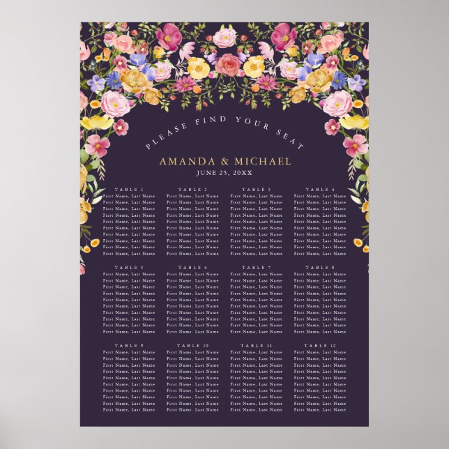 Farbige Frühlingssitzkarte für die Hochzeitssitze  Poster (Vorne)