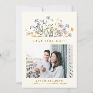 Farbige Frühlingswiesen-Wildblumen Gold QR Code Save The Date