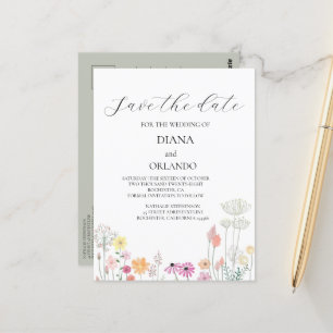 Farbige FrühlingsWildblume Save the Date Postkarte