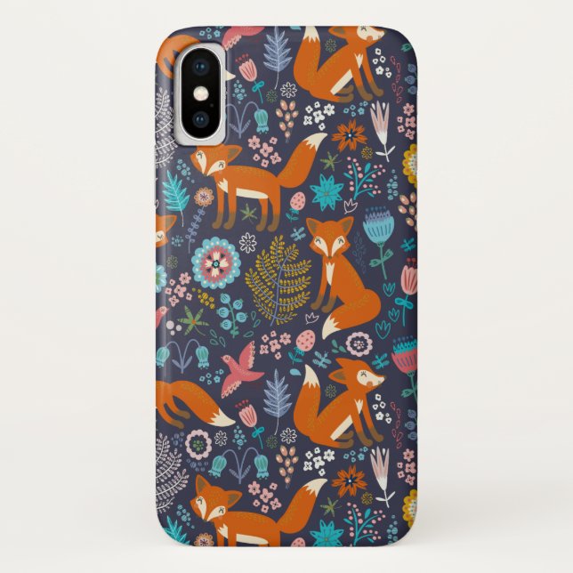 Farbige Füchse - Vögel und Blume - Illustration Case-Mate iPhone Hülle (Rückseite)