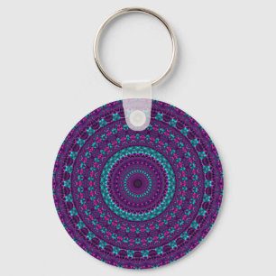 Farbige funkelnde Juwel-Ton-Mandala-Digitalkunst Schlüsselanhänger