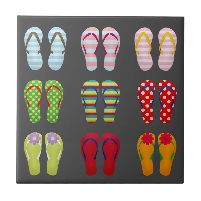 Farbige funky Sommer Flip Flops Fliese (Vorderseite)