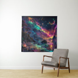 Farbige Galaxie Neon Weltraum Regenbogen Nebel Kun Wandteppich