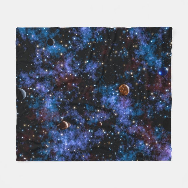 Farbige Galaxien, Sterne und Planeten Fleecedecke (Vorderseite (Horizontal))