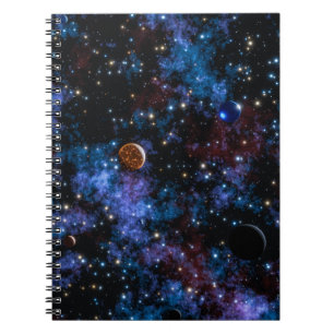 Farbige Galaxien, Sterne und Planeten in der Nacht Notizblock