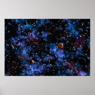 Farbige Galaxien, Sterne und Planeten in der Nacht Poster