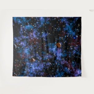 Farbige Galaxien, Sterne und Planeten in der Nacht Wandteppich